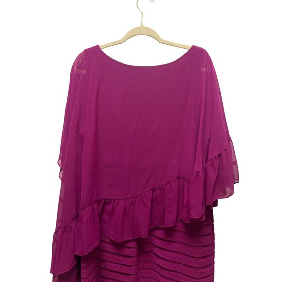 Adrianna NWT Papell Pink Sangria Banded Sheath Chiffon Ruffle Cape Dress - Picture 8 of 10